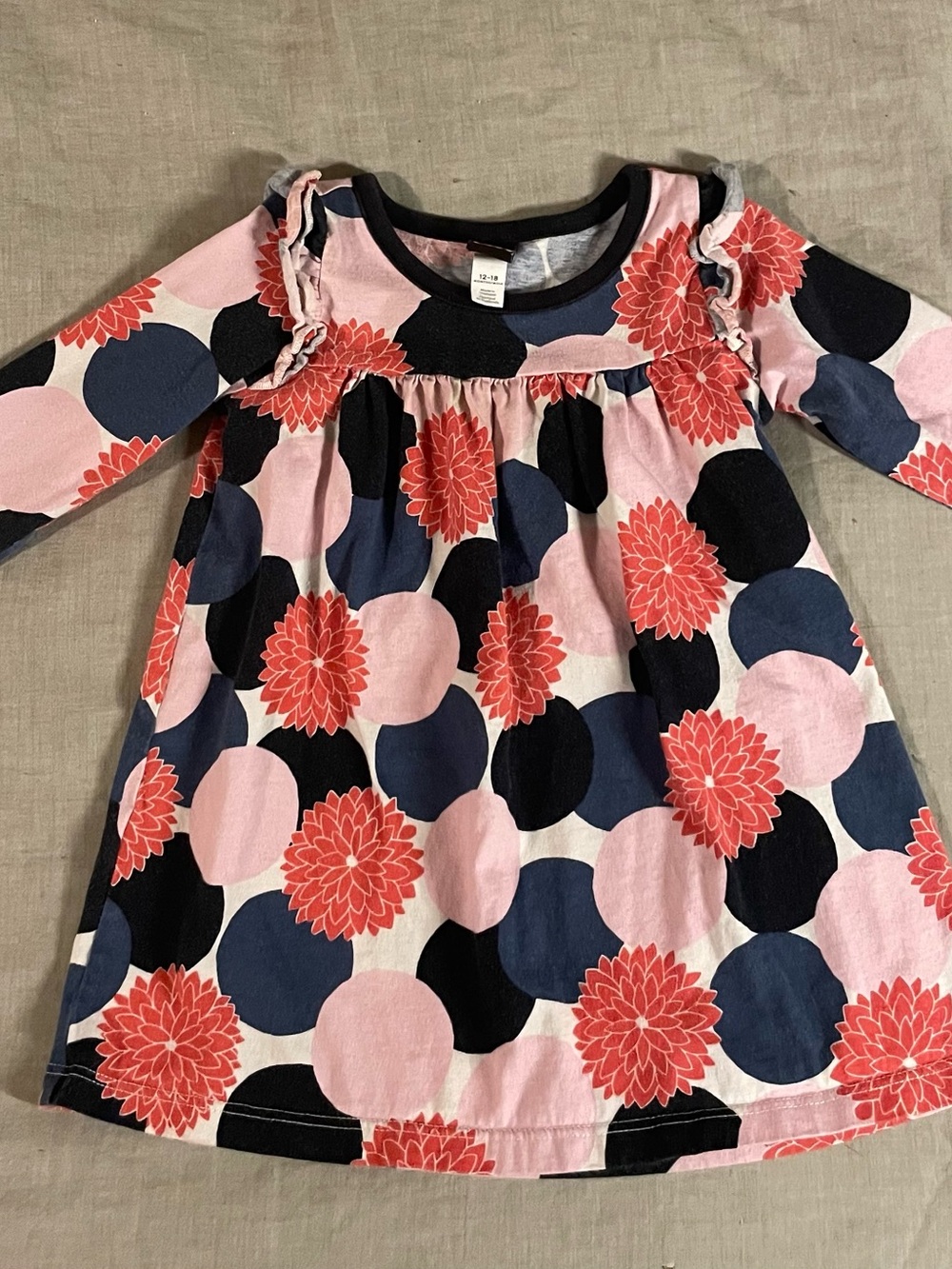 Toddler Floral Dot Long-Sleeve Dress in Pink and Navy